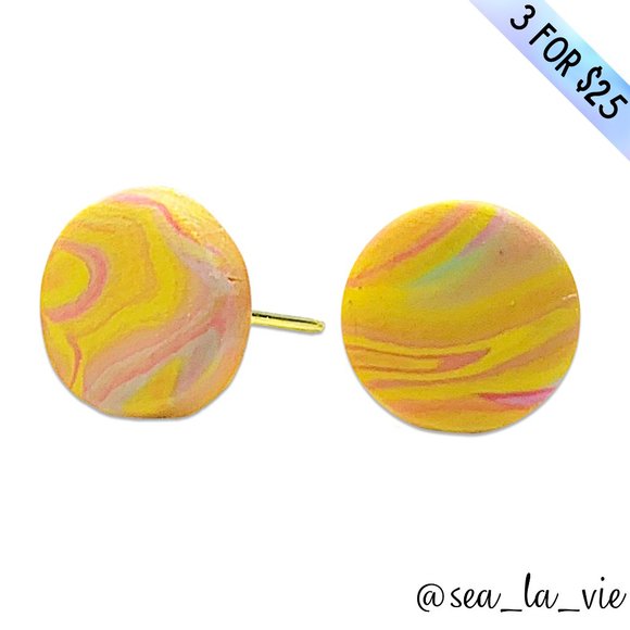 3/$25 Sunkissed Marbled Circle Polymer Clay Stud Earrings - Picture 7 of 7